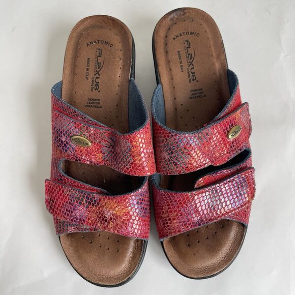 Spring Step Flexus Red Leather Anatomic Italian Comfort Wedge Sandals 39/US 8.5 - Picture 1 of 16